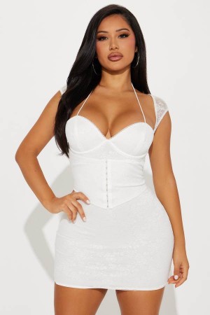 White Fashion Nova Scarlett Mesh Mini Women Dress USA | 958267IVW