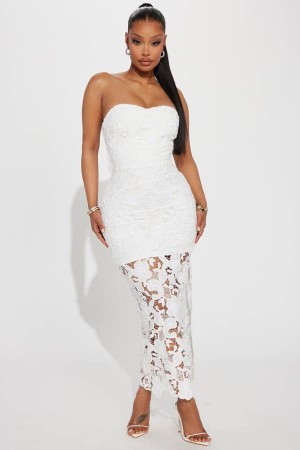 White Fashion Nova Sienna Lace Maxi Women Dress USA | 157893SWN