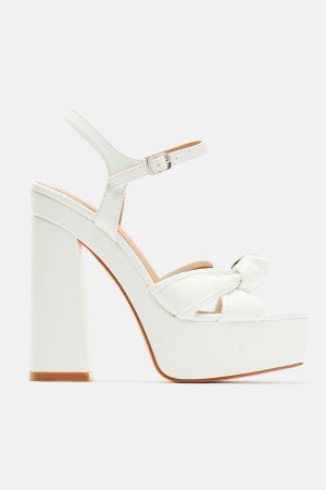 White Fashion Nova Smooth Talkin' Heeled Women Sandals USA | 123975NEY