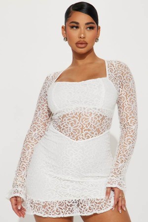 White Fashion Nova Sophia Lace Mini Women Dress USA | 843970UXZ