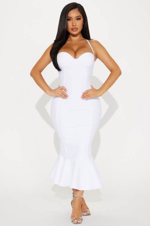 White Fashion Nova Speak The Truth Bandage Midi Women Dress USA | 498731FZM