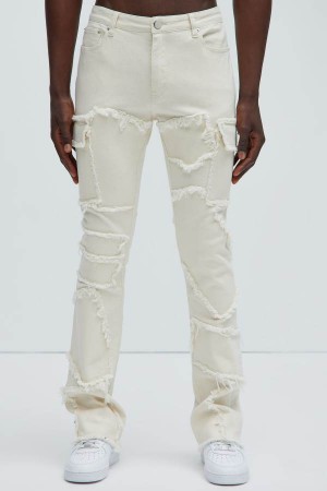 White Fashion Nova Trapping Frayed Stacked Skinny Flare Men Pants USA | 875920POJ