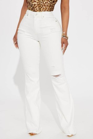 White Fashion Nova Up Next Stretch Flare Women Jeans USA | 580471MAB