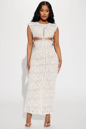 White Fashion Nova Valeria Lace Maxi Women Dress USA | 157480FIP