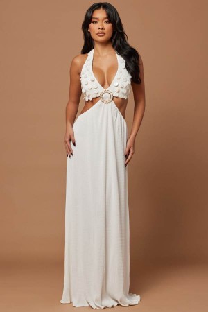 White Fashion Nova Vanna Halter Maxi Women Dress USA | 960842DKI