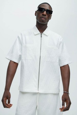 White Fashion Nova Via Margutta Textured Men Shirts USA | 614709HWA