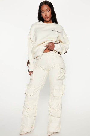 White Fashion Nova Weekender Wide Leg Cargo Women Pants USA | 241378TXZ