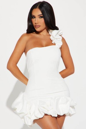 White Fashion Nova Wilma Ruffle Mini Women Dress USA | 356710PMB