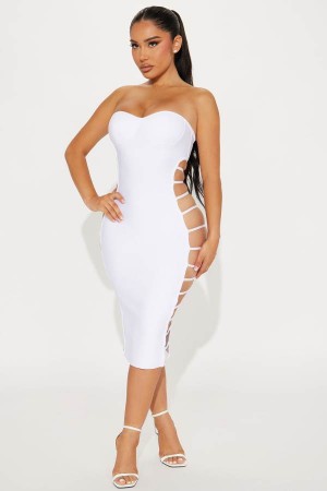 White Fashion Nova Your #1 Priority Bandage Midi Women Dress USA | 357869QLZ