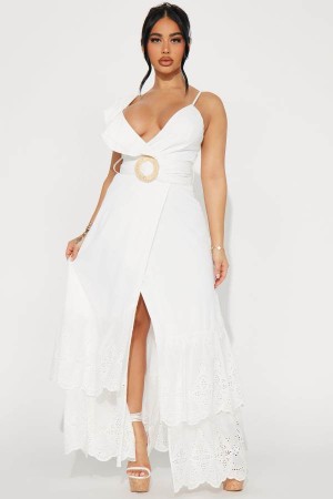 White Fashion Nova Zhuri Maxi Women Dress USA | 375480PHL