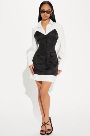 White / Black Fashion Nova Katie Blazer Mini Women Dress USA | 981364INA