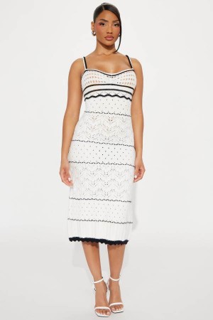 White / Black Fashion Nova Your Daydream Crochet Midi Women Dress USA | 819463TNC