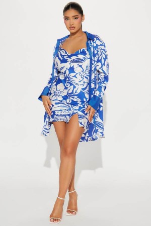 White / Blue Fashion Nova All About Luxe Satin Mini Set Women Dress USA | 635028OWH