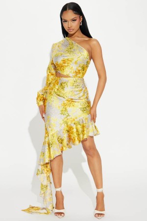 Yellow Fashion Nova Angelica Satin Midi Women Dress USA | 230195LGP