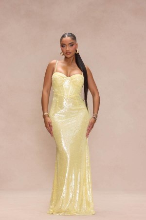 Yellow Fashion Nova Ariella Sequin Maxi Women Dress USA | 281734EMA