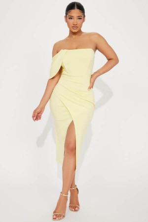 Yellow Fashion Nova Camilla Midi Women Dress USA | 879462IYB