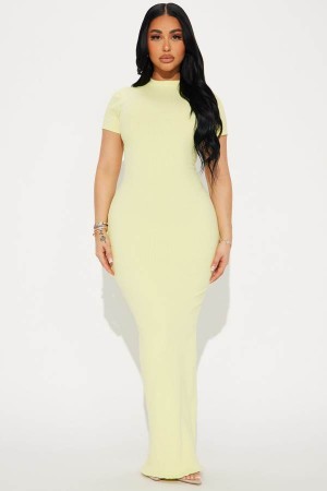 Yellow Fashion Nova Cora Snatched Maxi Women Dress USA | 102387FMX