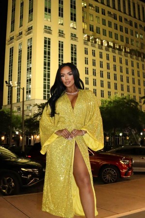 Yellow Fashion Nova Dancing Queen Sequin Maxi Women Dress USA | 809261YEB