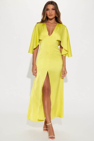 Yellow Fashion Nova Inaya Satin Maxi Women Dress USA | 078431WSA