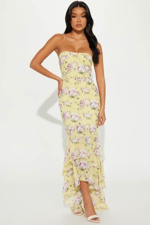 Yellow Fashion Nova Jeannie Floral Maxi Women Dress USA | 209576RZL