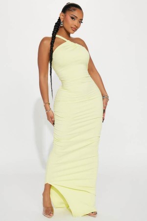 Yellow Fashion Nova Kamaria Snatched Maxi Women Dress USA | 218496VMF