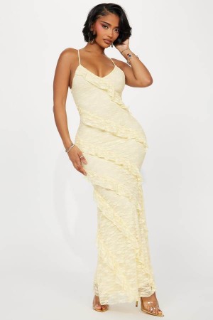 Yellow Fashion Nova Lacing Up Maxi Women Dress USA | 739654BRT