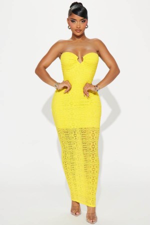 Yellow Fashion Nova Riley Lace Maxi Women Dress USA | 768013HFB