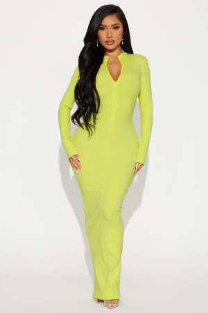 Yellow Fashion Nova Rina Snatched Maxi Women Dress USA | 856340BOJ