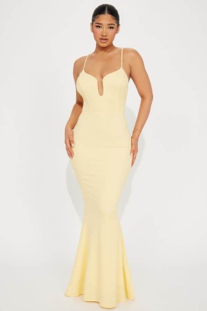 Yellow Fashion Nova Sara Textured Maxi Women Dress USA | 097136LWM