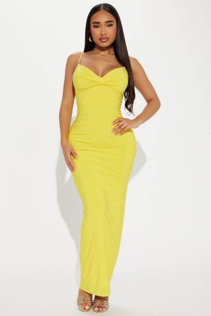 Yellow Fashion Nova Something Special Backless Maxi Women Dress USA | 015279MGH