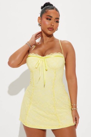 Yellow Fashion Nova Twilight Serenade Lace Micro Mini Women Dress USA | 751903MUL