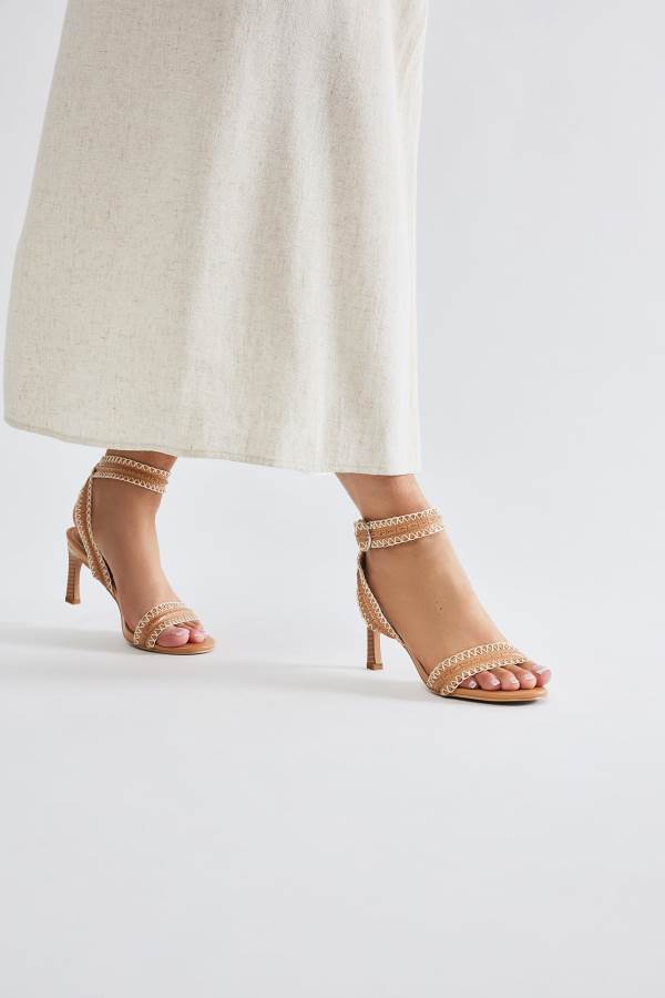 Beige Fashion Nova Any Day Any Time Heeled Women Sandals USA | 406582URT