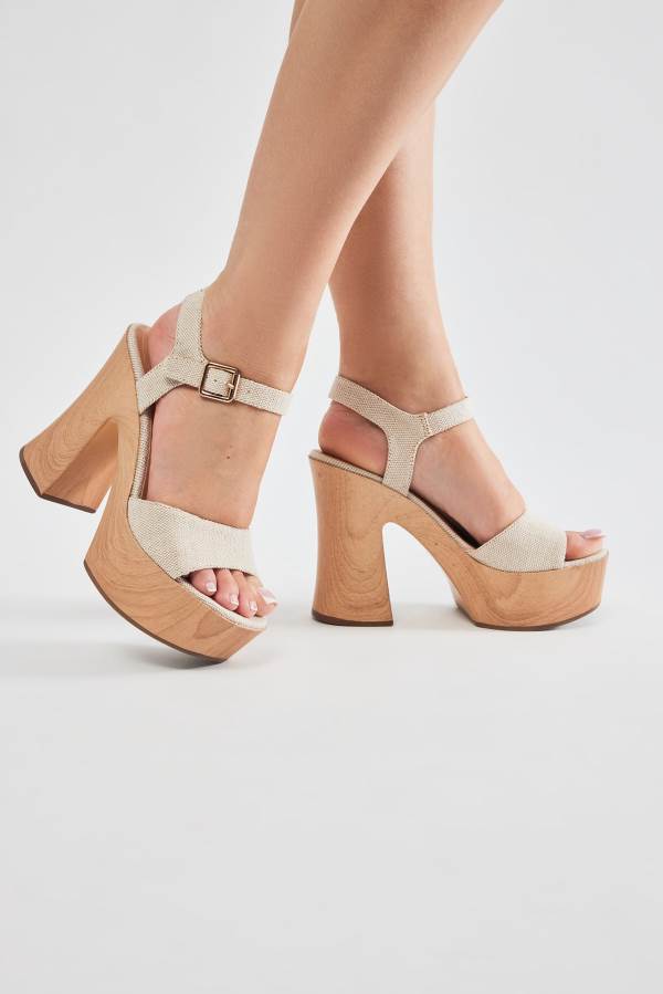 Beige Fashion Nova Brunch Babe Platform Heeled Women Sandals USA | 389162YUP