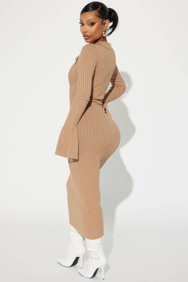 Beige Fashion Nova Fallon Sweater Midi Women Dress USA | 206347GZY