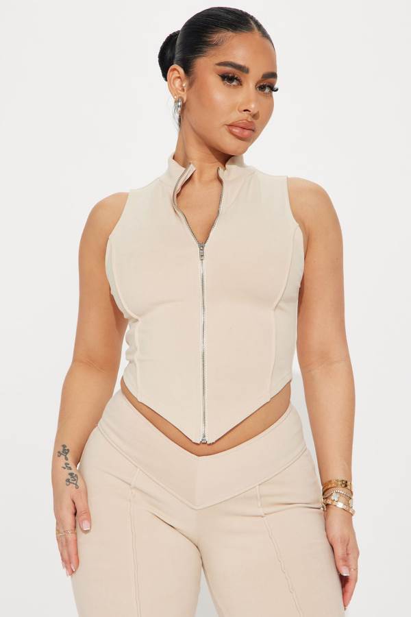 Beige Fashion Nova Getting Too Low Sleeveless Pant Set Women Pants USA | 903276TNV