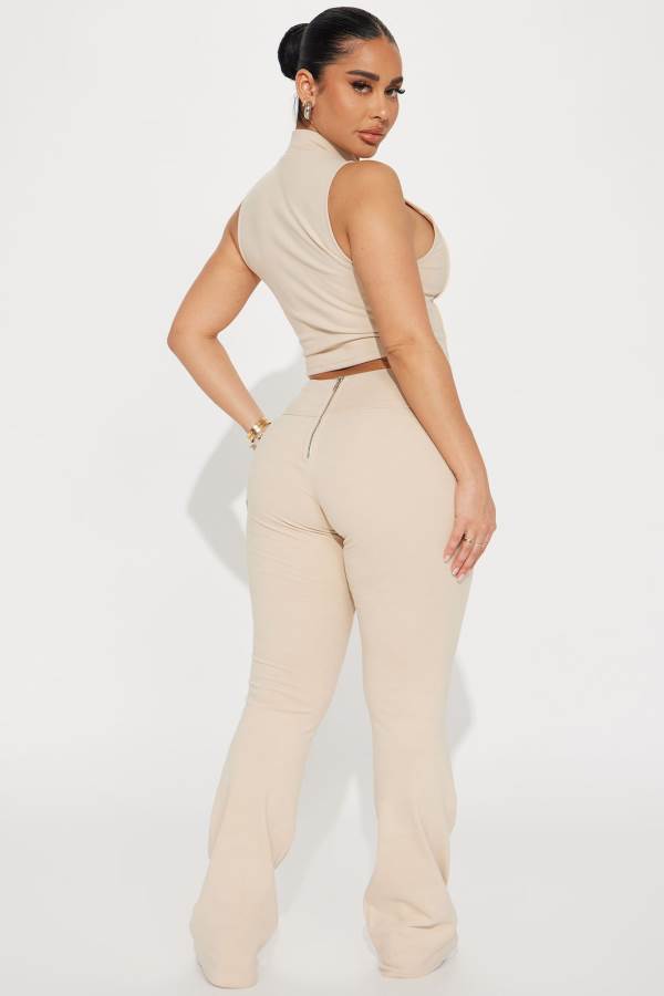 Beige Fashion Nova Getting Too Low Sleeveless Pant Set Women Pants USA | 903276TNV