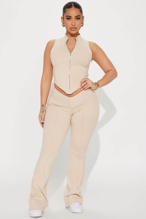 Beige Fashion Nova Getting Too Low Sleeveless Pant Set Women Pants USA | 903276TNV