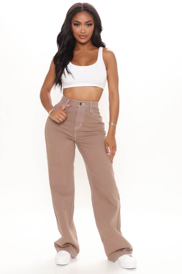 Beige Fashion Nova Level Up Contrast Slouchy Skater Women Jeans USA | 519470QEK