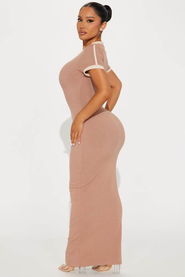 Beige Fashion Nova Loren Snatched Maxi Women Dress USA | 567283PBA