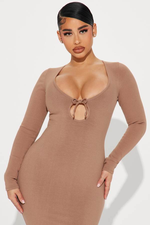 Beige Fashion Nova Raya Snatched Maxi Women Dress USA | 069528HMT