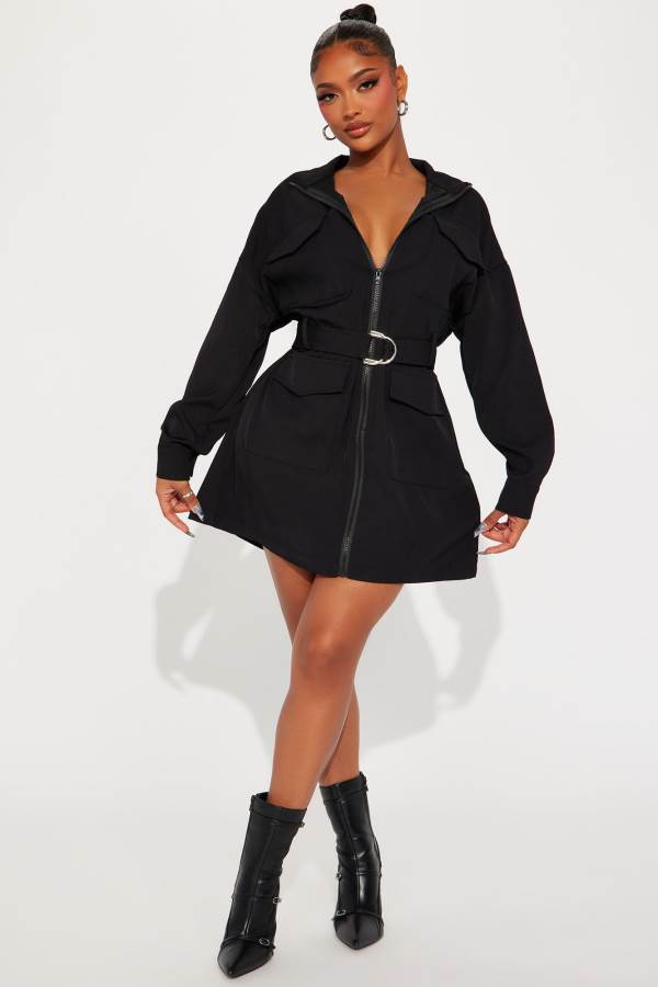 Black Fashion Nova About The Business Twill Mini Women Dress USA | 612504VZF