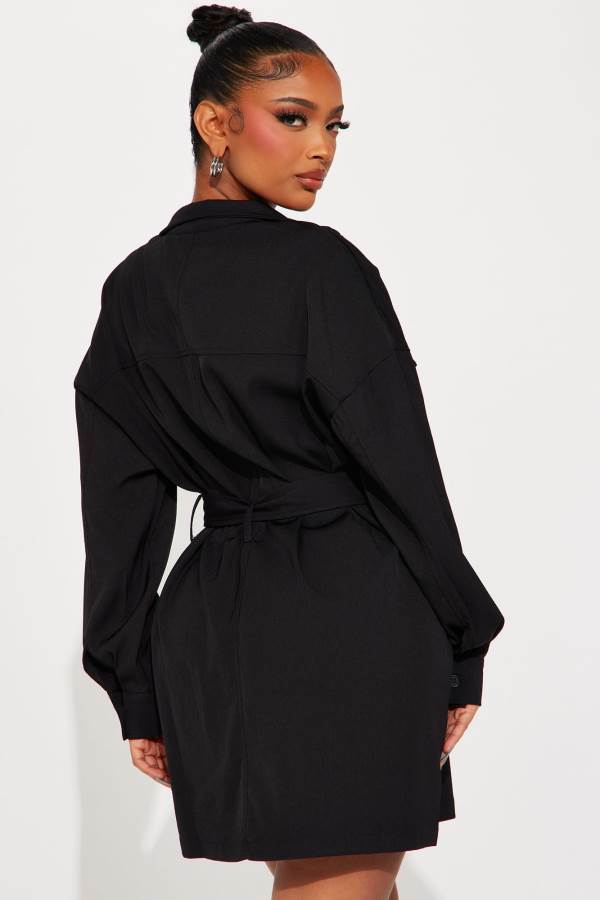 Black Fashion Nova About The Business Twill Mini Women Dress USA | 612504VZF