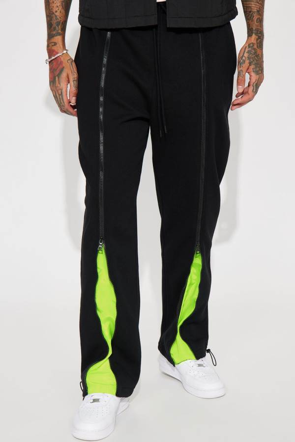 Black Fashion Nova All In The Zippers Tyson Straight Men Sweatpants USA | 692750TDX