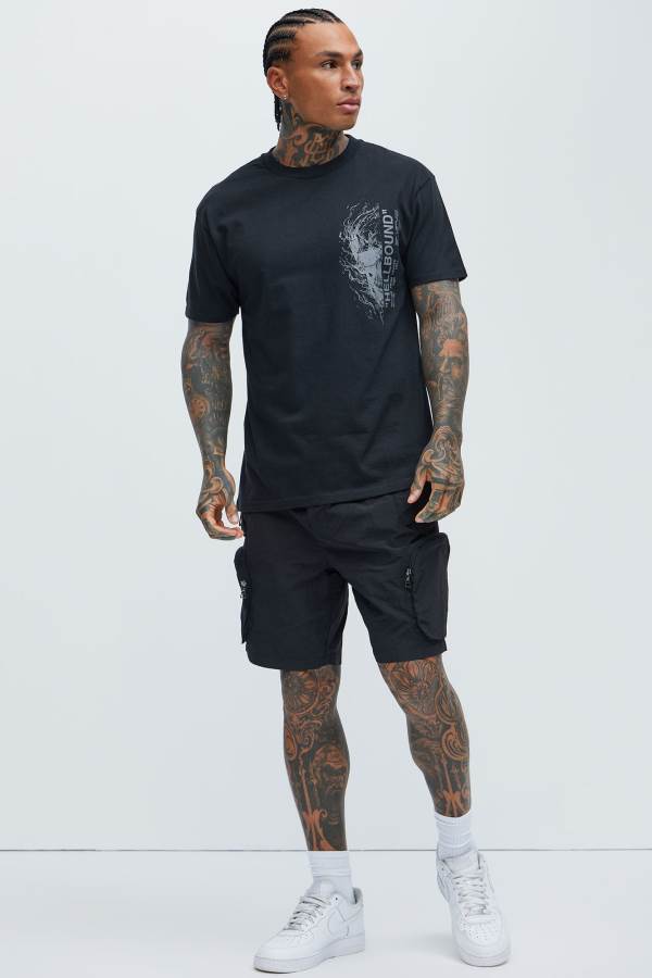 Black Fashion Nova All This And That Nylon Cargo Men Shorts USA | 641829ZEB