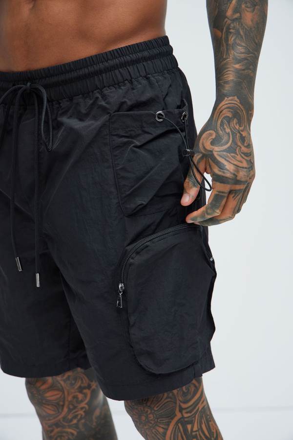 Black Fashion Nova All This And That Nylon Cargo Men Shorts USA | 641829ZEB