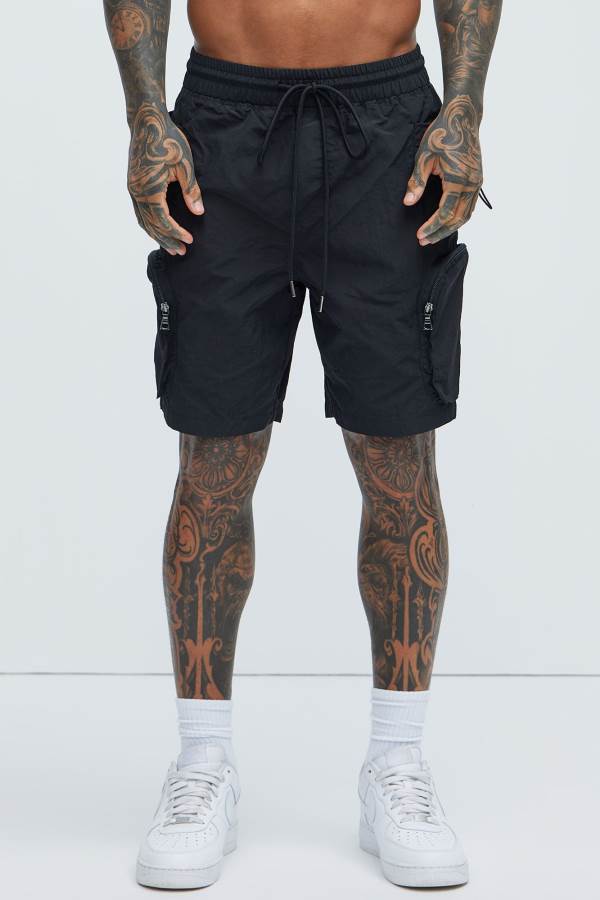 Black Fashion Nova All This And That Nylon Cargo Men Shorts USA | 641829ZEB