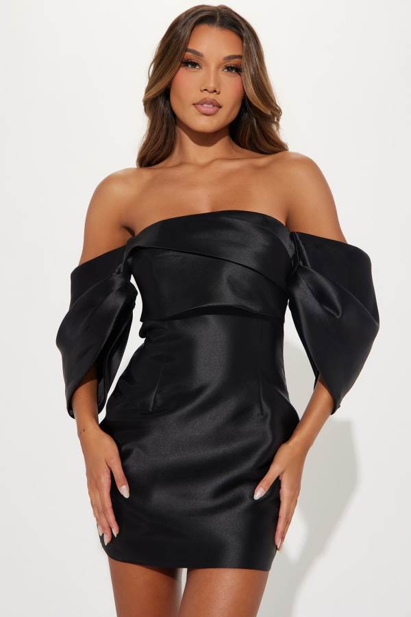 Black Fashion Nova Allison Taffeta Mini Women Dress USA | 701594VYF