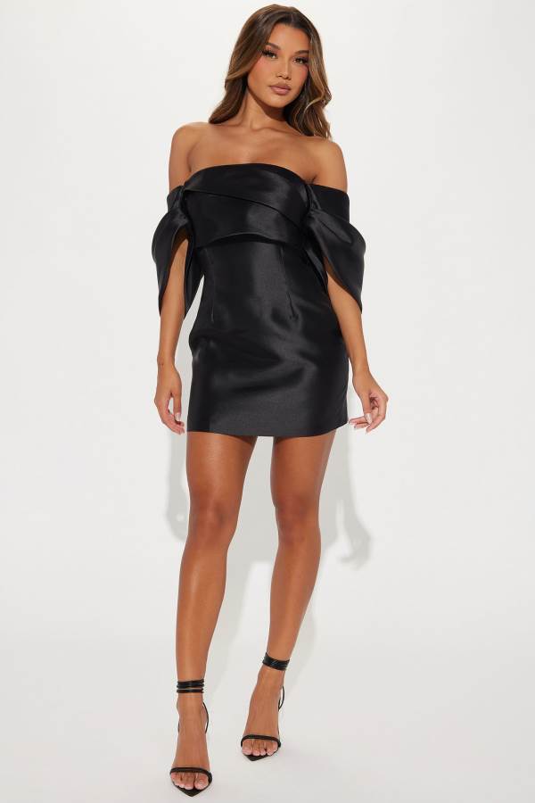 Black Fashion Nova Allison Taffeta Mini Women Dress USA | 701594VYF