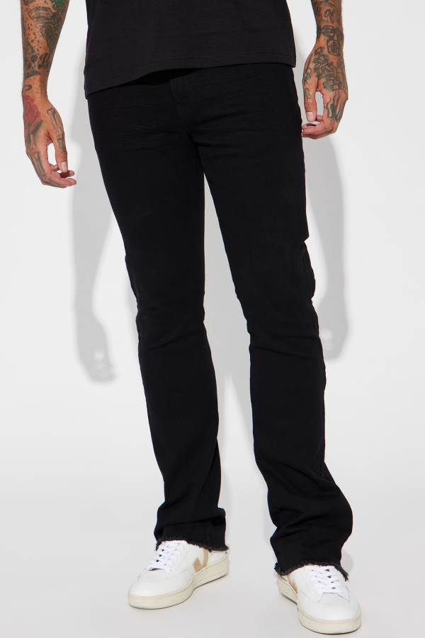 Black Fashion Nova Along Side Zipper Stacked Skinny Flare Men Jeans USA | 763821SUJ