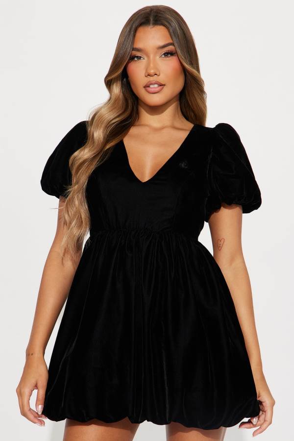 Black Fashion Nova Always Bubble Velvet Micro Mini Women Dress USA | 145739RDP